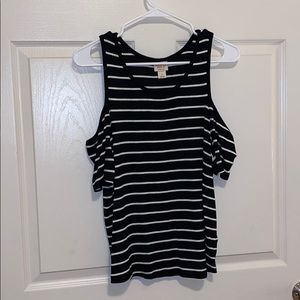 Black and White Striped Cutout shoulder shirt